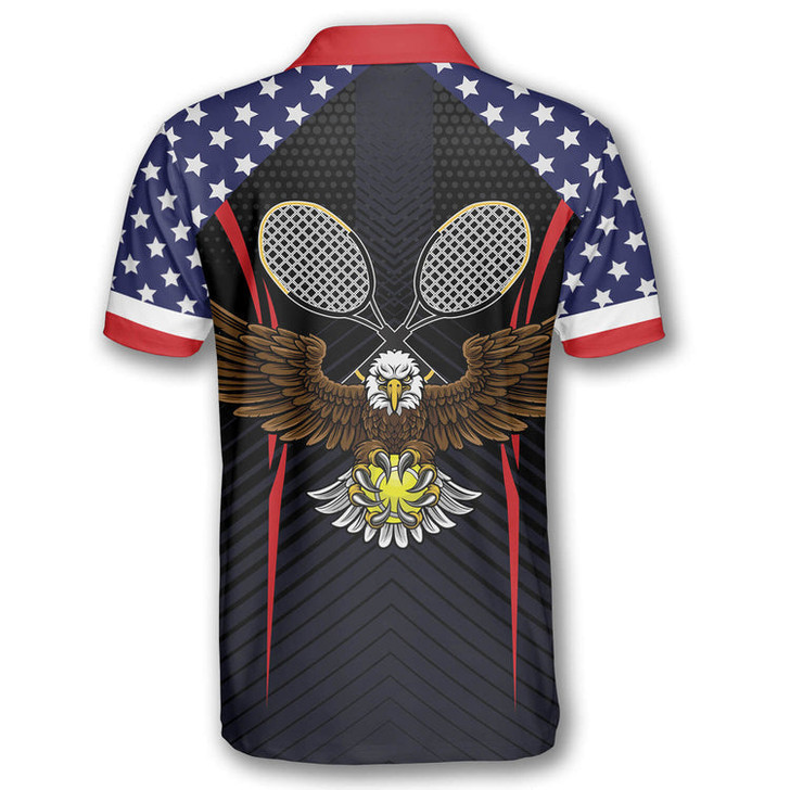 Custom Coolspod Tennis Eagle American Flag Customized Name 3D All Over Printed Polo Shirt