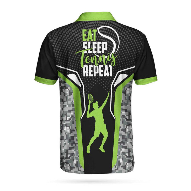 Custom Tennis Eat Sleep Tennis Repeat Polo Shirt, Personalized Name All Over Printed Tennis Shirt