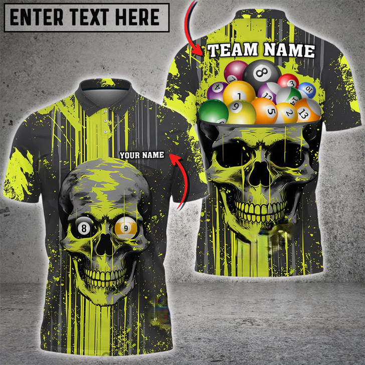 Custom Coolspod Billiards Skull B-Head Personalized Name, Team Name 3D Polo Shirt, Skull Billiard Shirt
