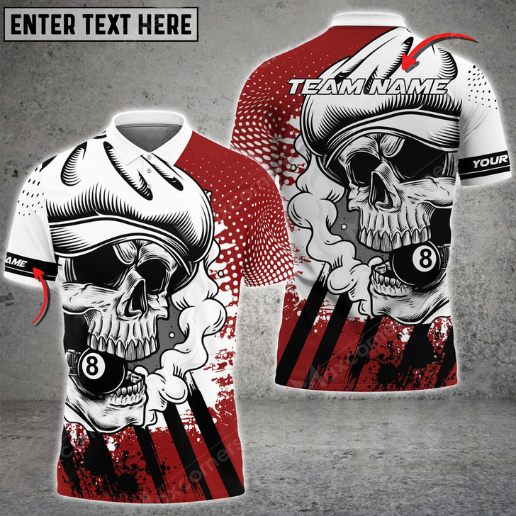 Custom Coolspod Billiards Skull Holding 8 Ball Personalized Name, Team Name Billiard 3D Polo Shirt Multicolor Options