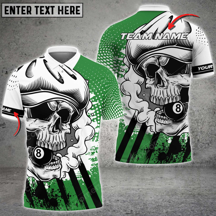 Custom Coolspod Billiards Skull Holding 8 Ball Personalized Name, Team Name Billiard 3D Polo Shirt Multicolor Options