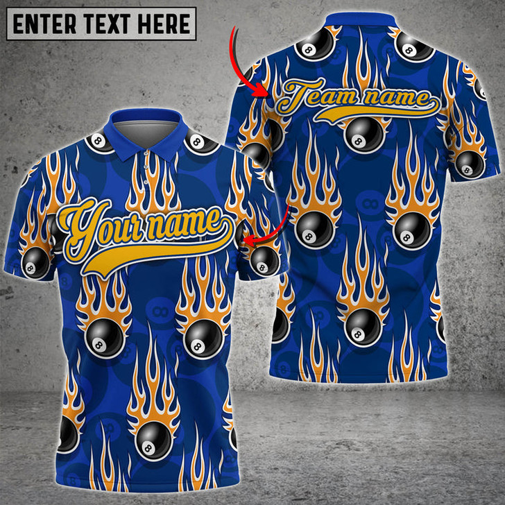 Custom Billiards Ball 8 Shower Multicolor Options Personalized Name 3D Polo Shirt, Billiard Fire Shirt