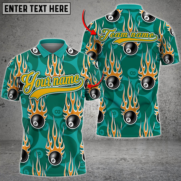 Custom Billiards Ball 8 Shower Multicolor Options Personalized Name 3D Polo Shirt, Billiard Fire Shirt