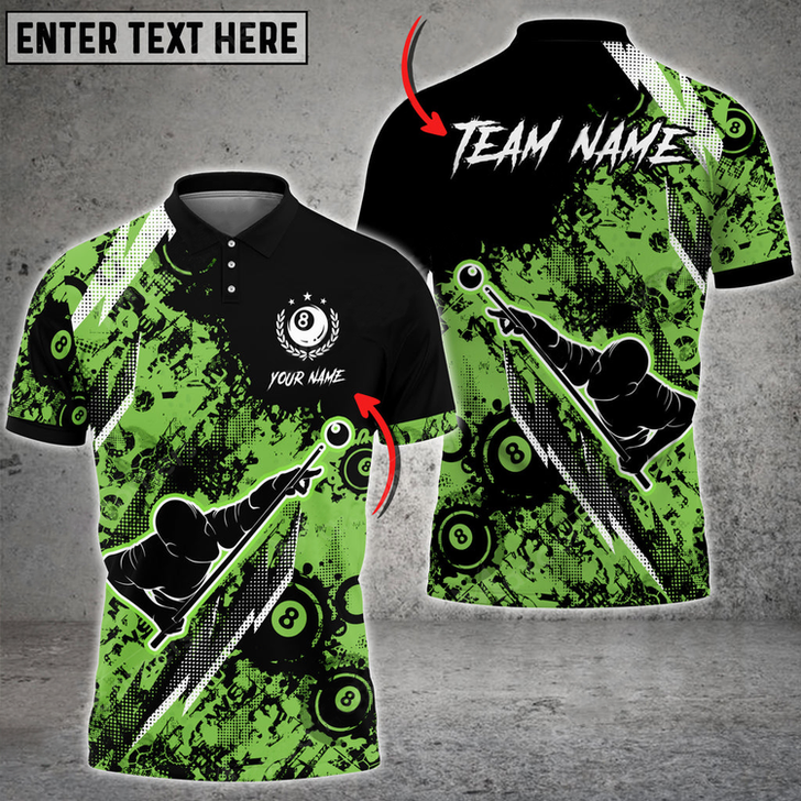Custom Player Billiards 8 Ball Grunge Multi Color Options Personalized Name 3D Polo Shirt, Gift for Billiards Lovers