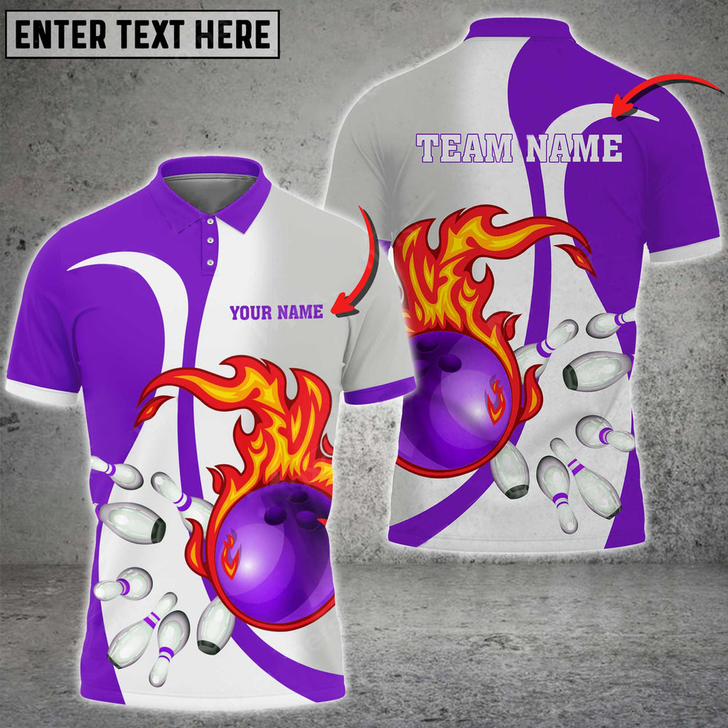 Custom Bowling Ball And Pins Flame Basic Multicolor Option Customized Name 3D Shirt, Idea Gift for Bowler