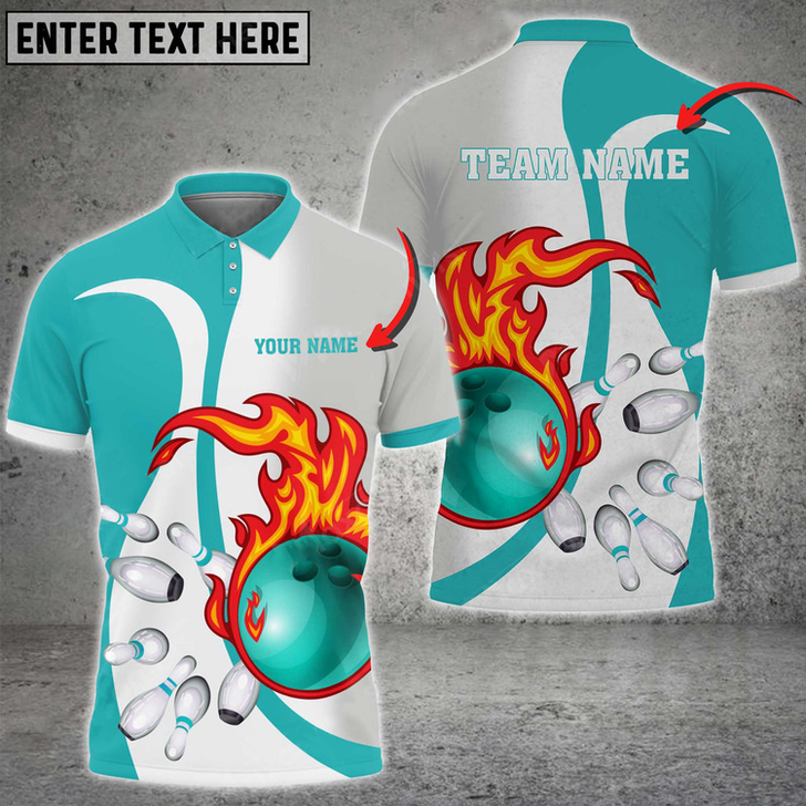 Custom Bowling Ball And Pins Flame Basic Multicolor Option Customized Name 3D Shirt, Idea Gift for Bowler