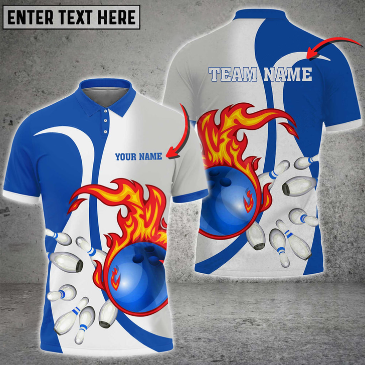 Custom Bowling Ball And Pins Flame Basic Multicolor Option Customized Name 3D Shirt, Idea Gift for Bowler