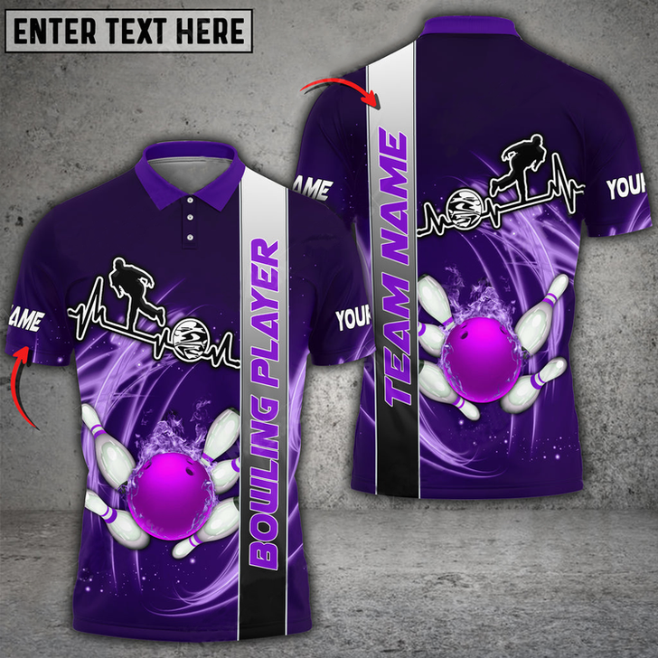 Custom Bowling And Pins Heart Fire Multicolor Option Customized Name 3D Shirt, Idea Gift for Bowler