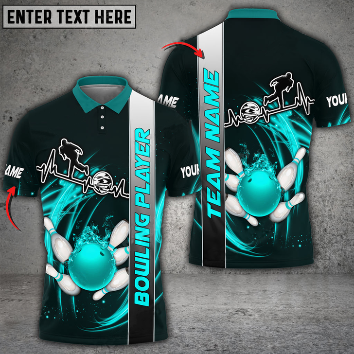 Custom Bowling And Pins Heart Fire Multicolor Option Customized Name 3D Shirt, Idea Gift for Bowler