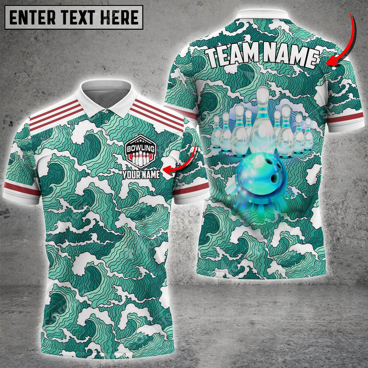 Custom Tsunami Bowling And Pins Customized Name 3D Shirt, Gift for Bowler