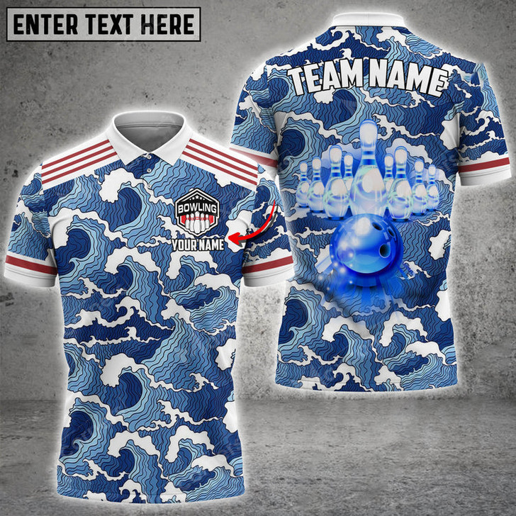 Custom Tsunami Bowling And Pins Customized Name 3D Shirt, Gift for Bowler
