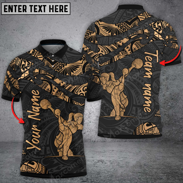 Custom Polynesian Pattern Multi Color Bowling And Pins Multicolor Option Customized Name 3D Polo Shirt