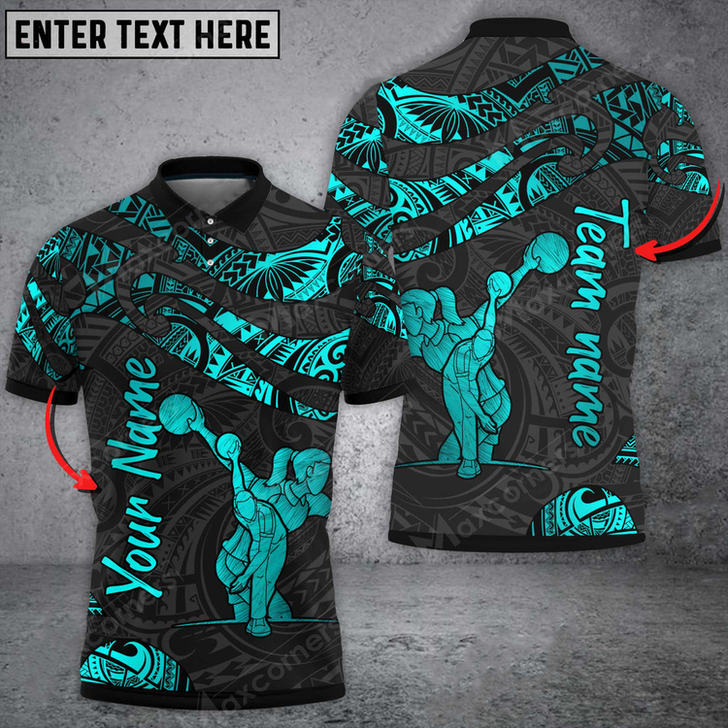 Custom Polynesian Pattern Multi Color Bowling And Pins Multicolor Option Customized Name 3D Polo Shirt