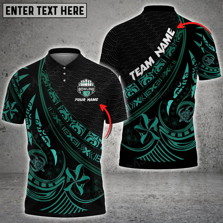 Custom Polynesian Pattern Bowling And Pins Multicolor Option Customized Name 3D Polo Shirt, Bowling Polo Shirt