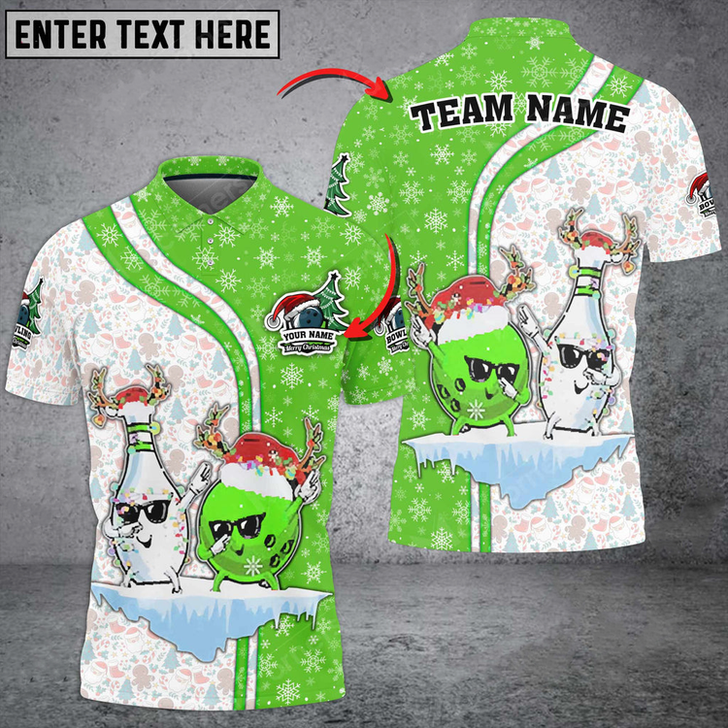 Custom Xmas Bowling And Pins Multicolor Option Customized Name 3D Polo Shirt, Idea Gift for Bowler Christmas