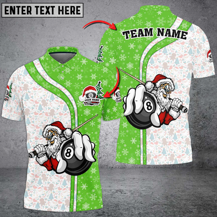 Custom Christmas Billiards 8 Ball Snow Grunge Multicolor Options Customized Name 3D Polo Shirt