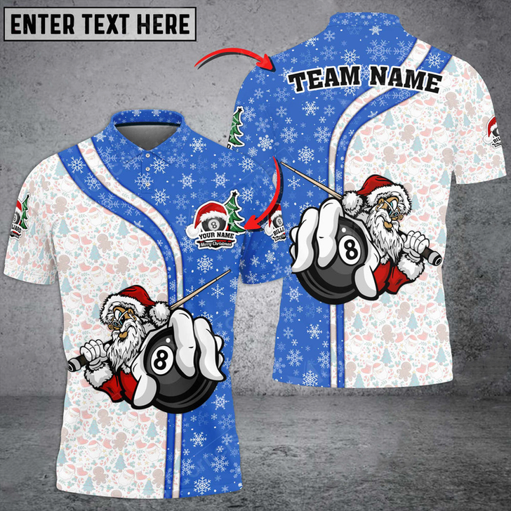 Custom Christmas Billiards 8 Ball Snow Grunge Multicolor Options Customized Name 3D Polo Shirt
