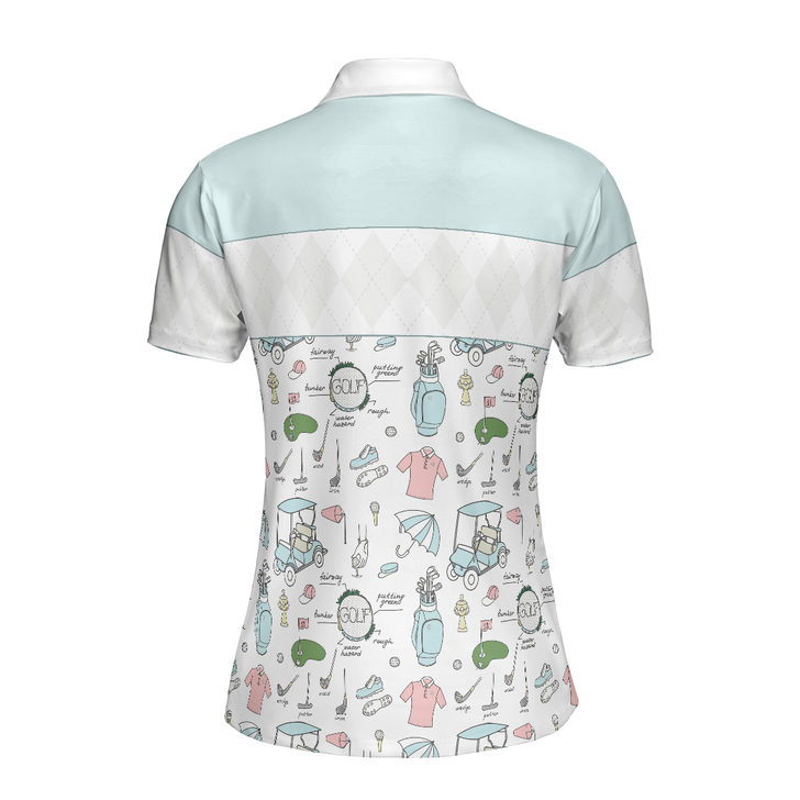 Golf Life In Blue Short Sleeve Women Polo Shirt, Golf Symbol And Argyle Pattern Polo Shirt For Ladies, Best Golf Shirt For Female