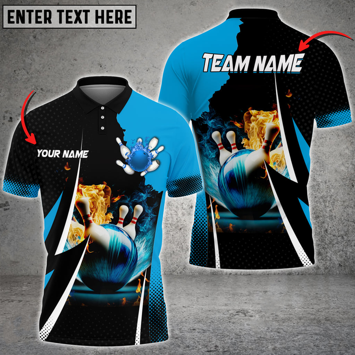 Personalized Bowling And Pins Heavenly Pyro Multicolor Option Customized Name 3D Polo Shirt for Bowler