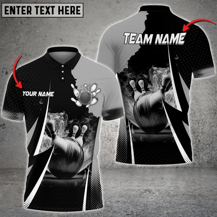 Personalized Bowling And Pins Heavenly Pyro Multicolor Option Customized Name 3D Polo Shirt for Bowler