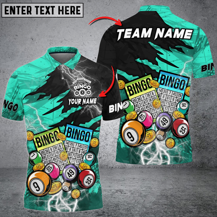 Custom Bingo Lightning Grunge Multicolor Option Customized Name 3D Polo Shirt, Perfect Gift for Bowling Lovers