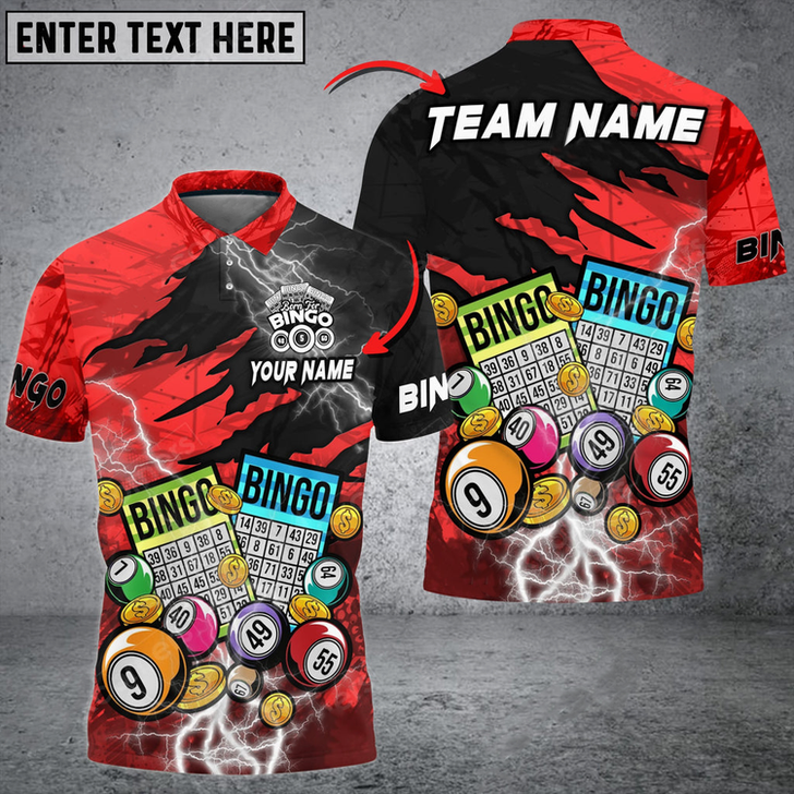 Custom Bingo Lightning Grunge Multicolor Option Customized Name 3D Polo Shirt, Perfect Gift for Bowling Lovers