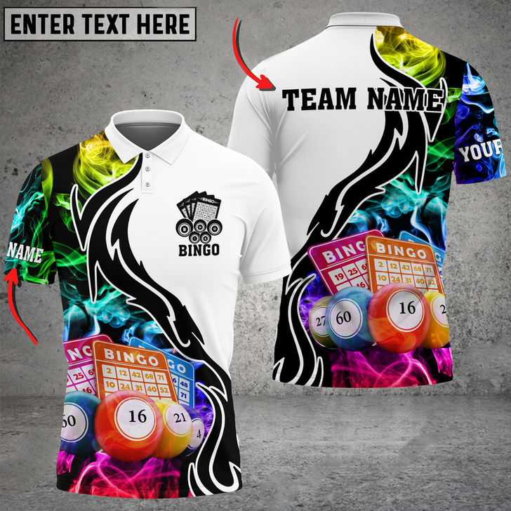 Custom Coolspod Bingo Multicolor Smoke Pattern Customized Name 3D Polo Shirt, Bowling Polo Shirt