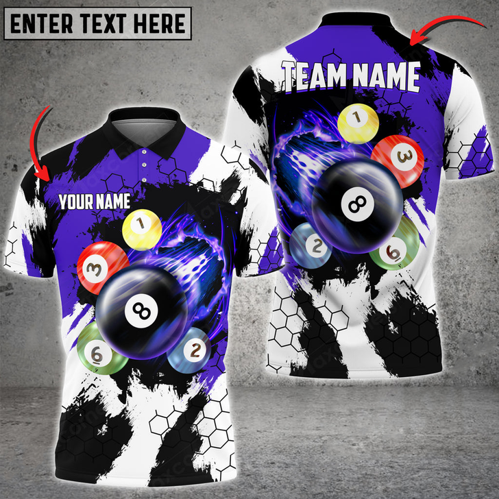 Custom Billiards Breaking Hexagon Multilcolor Personalized Name, Team Name Unisex 3D Polo Shirt