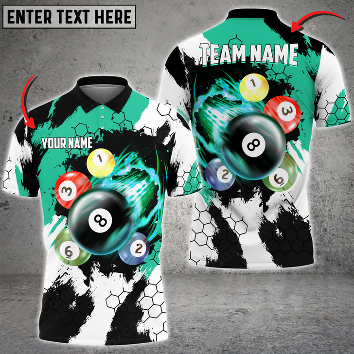 Custom Billiards Breaking Hexagon Multilcolor Personalized Name, Team Name Unisex 3D Polo Shirt