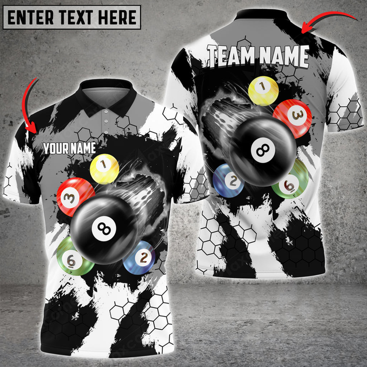 Custom Billiards Breaking Hexagon Multilcolor Personalized Name, Team Name Unisex 3D Polo Shirt