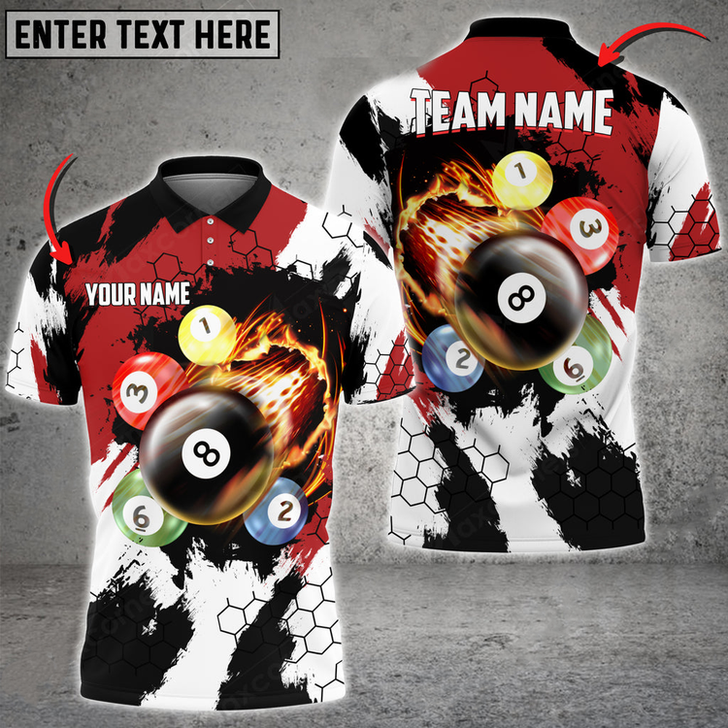 Custom Billiards Breaking Hexagon Multilcolor Personalized Name, Team Name Unisex 3D Polo Shirt