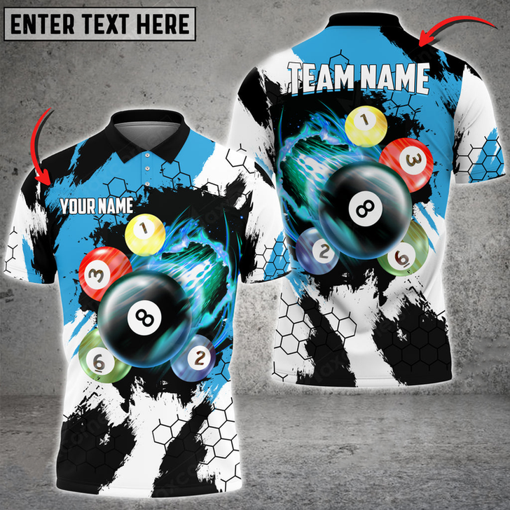 Custom Billiards Breaking Hexagon Multilcolor Personalized Name, Team Name Unisex 3D Polo Shirt