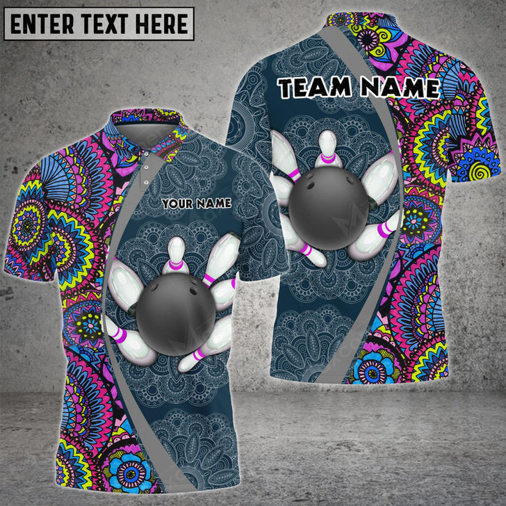 Custom Coolspod Bowling And Pins Mandala Pattern Multicolor Option Customized Name 3D Polo Shirt