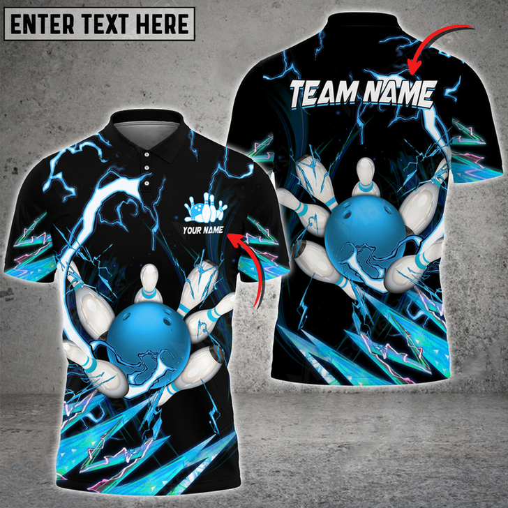 Custom Bowling And Pins Breath Of Thunder Multicolor Option Customized Name 3D Polo Shirt, Gift for Bowler