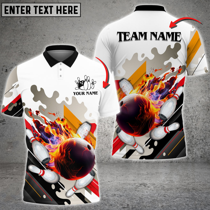 Custom Bowling And Pins Water Color Pattern Customized Name 3D Polo Shirt, Gift for Bowler