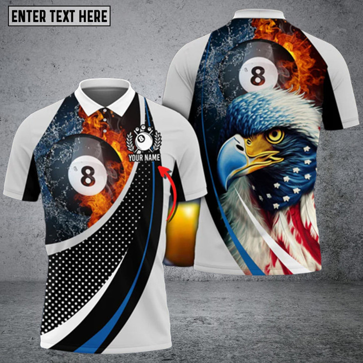 Custom Billiard Masterpiece Personalized Name 3D Shirt, Eagle Billiard Polo Shirt for Men