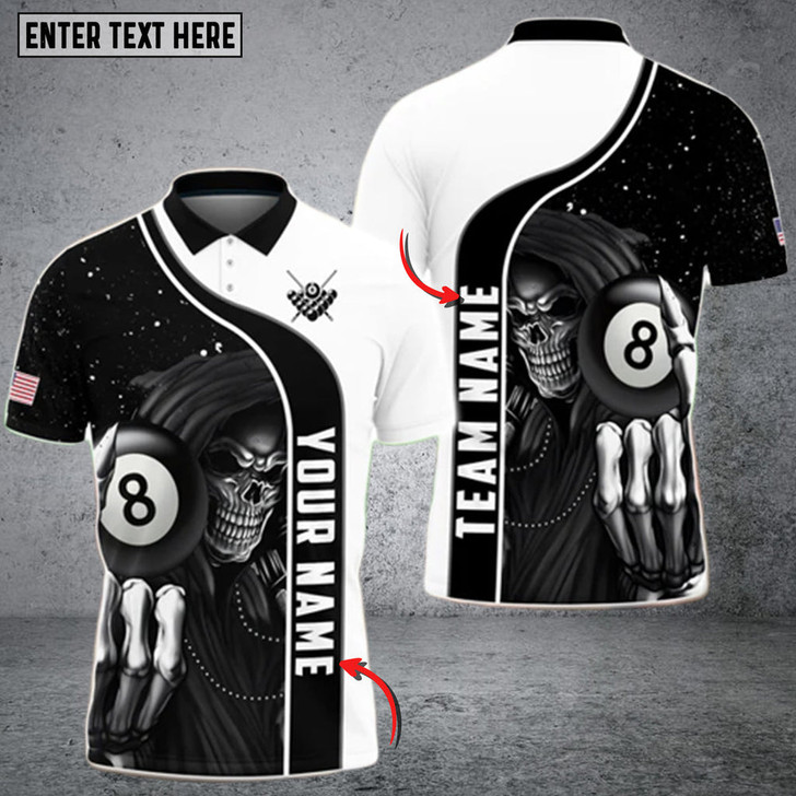 Custom Billiards Passion Personalized Name 3D Shirt, Billiard Reaper 8 Ball Polo Shirt