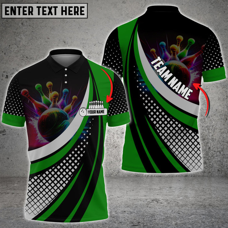 Custom Bowling And Pins Square Pattern Multicolor Option Customized Name 3D Shirt