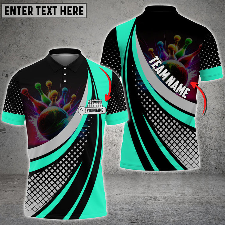 Custom Bowling And Pins Square Pattern Multicolor Option Customized Name 3D Shirt