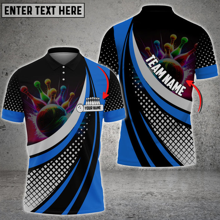 Custom Bowling And Pins Square Pattern Multicolor Option Customized Name 3D Shirt