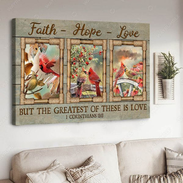 Cardinal Bird, But The Greatest Of These Is Love, I Corinthians Poster and Canvas