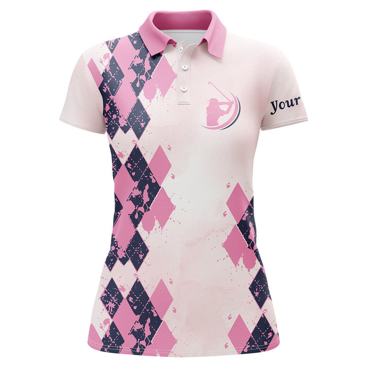 Custom Pink Pattern Womens Golf Polo Shirt Custom Name Unique Gifts For Golf Lovers