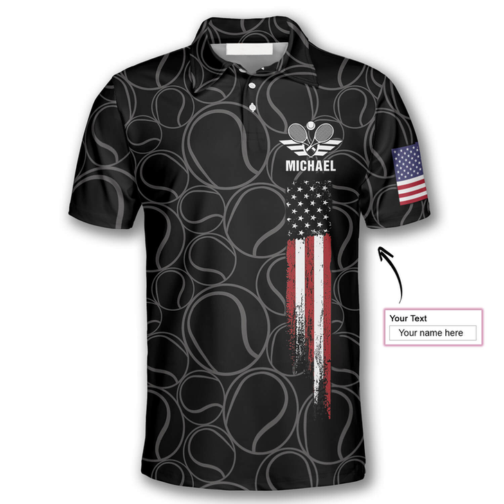 Custom Tennis Pattern Flame American Flag Custom Polo Tennis Shirts for Men