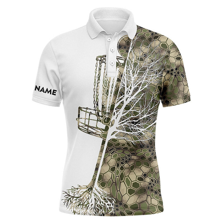 Custom Disc Golf Men Polo Shirt - Funny Custom Name Green Camo Disc Golf Basket Apparel - Personalized Gift For Disc Golf Lover, Men, Husband, Team