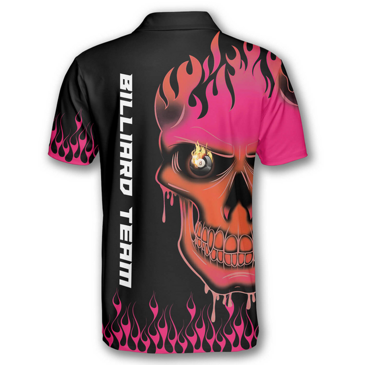 Custom 3D All Over Print Fire Skull Billiard Personalized Name Shirt, Skull Polo Shirt