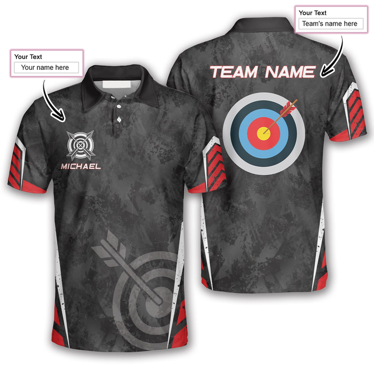 Custom Archery Target Red Black Grunge Style Custom Archery Polo Shirts for Men