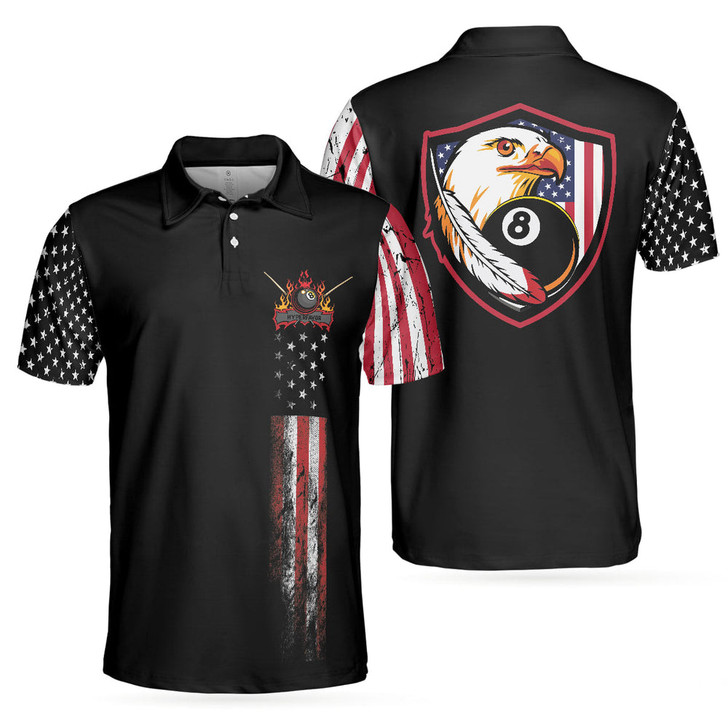 Custom Billiards Eagle American Flag Black Golf Polo Shirt For Men - Gifts For Golfers Men