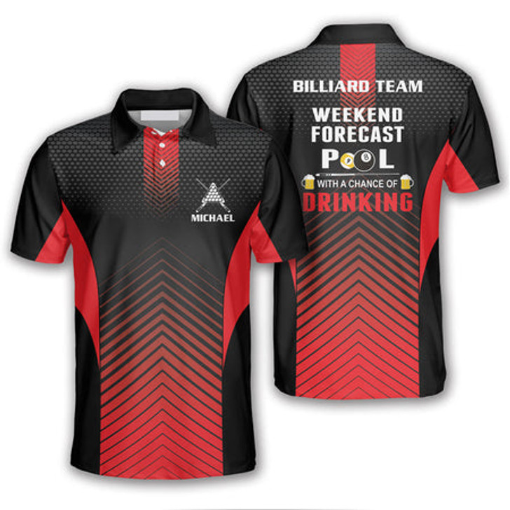 Custom Addicted Custom Billiard Weekend Forecast Pool Shirts for Men, Custom Billiard ball for Team, Men's Billiard Polo Shirts
