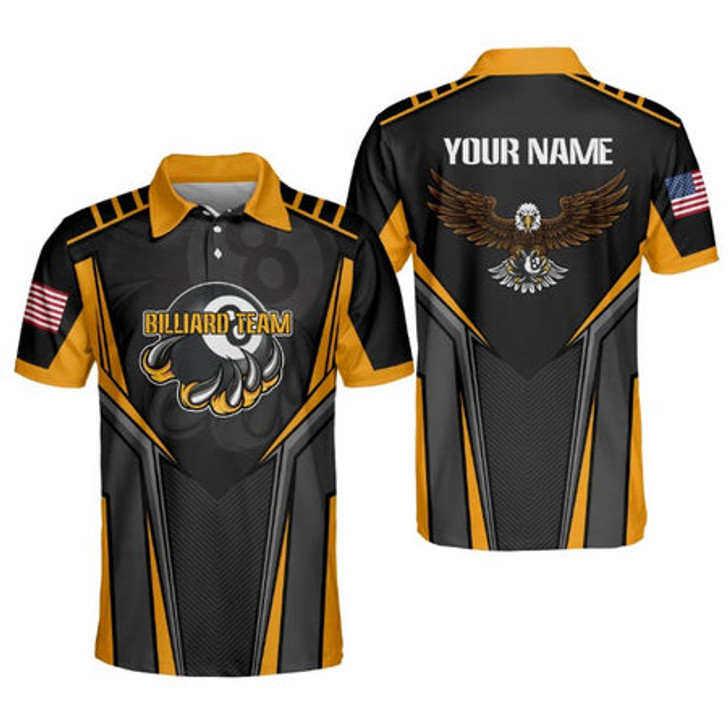 Custom 3D Eagle Billiard Polo Shirt, Custom name Billiard uniform, Billiard clothing