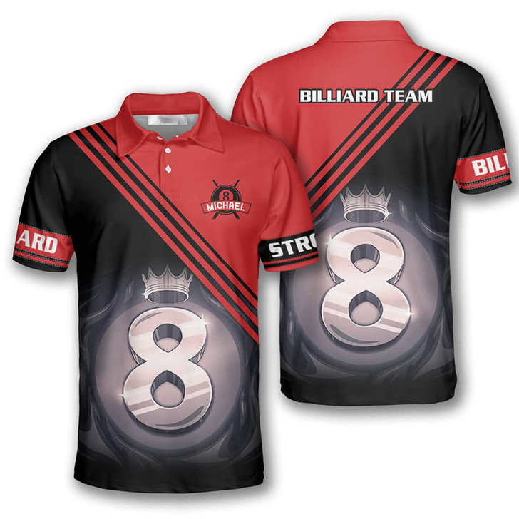 Custom Billiard Ball 8 Red Black Custom Billiard Shirts for Men, Custom Billiard Shirts for Team, Men's Billiard Polo Shirts